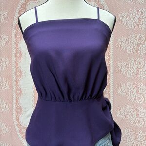 Vintage 90s Plum Cami Top w/ Covered Buttons & Side Tie